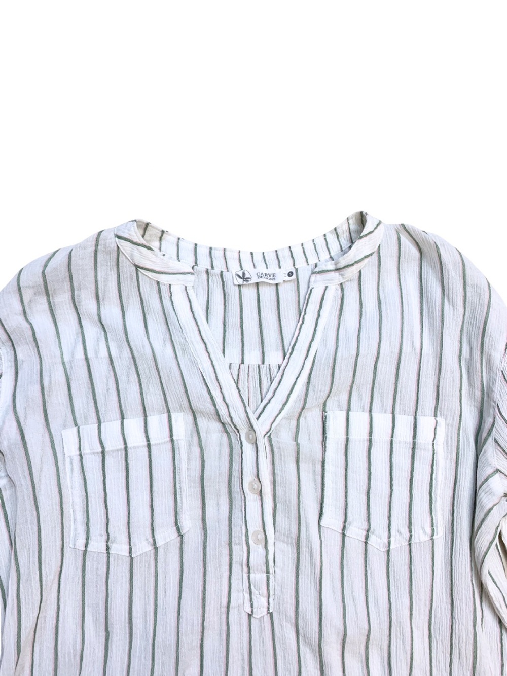 Carve Designs White Green Striped Gauze Top Cotton Tunic Coastal Boho Beach - Picture 3 of 11